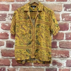 Urban Outfitters Shirt Women's Small Yellow Tropical Palm Tree Florida Map Shirt